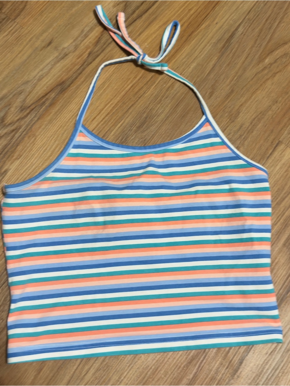 Arizona Jean Company Girls' Striped Halter Crop Top - Blue, Green & Coral